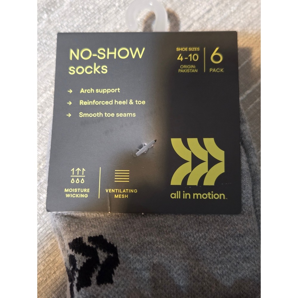 All in Motion Womens No Show Socks 6 Pack Grey White Black Size 4-10 Athletic - Picture 3 of 5